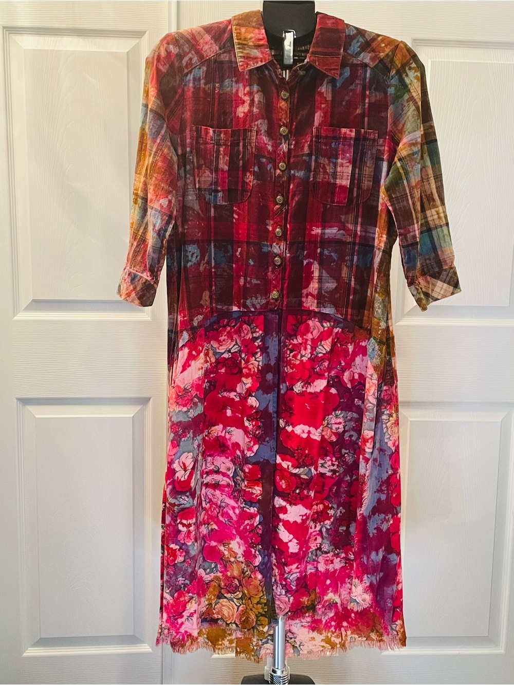 Long Women's Multicolor Floral Patchwork Shirt